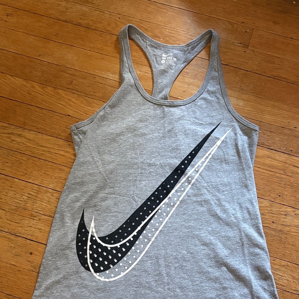 Nike Women's Gray Tank Top with Black Swoosh